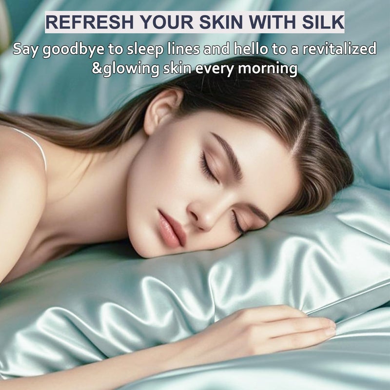 Ravmix Silk Pillow Cases with Zipper, 21momme Mulberry Silk Pillowcase for Hair Skin Health, Soft Smooth Breathable Cool Pillow Cover for Beauty Sleep with Gift Box 1PC(Standard 20"x26", Aqua Green) - Image 3
